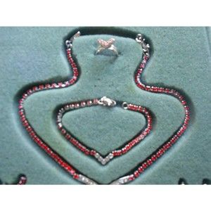 Vintage Rare 'Asfour' Diamond Red and Clear Crystal PbO 30% Choker Necklace Set